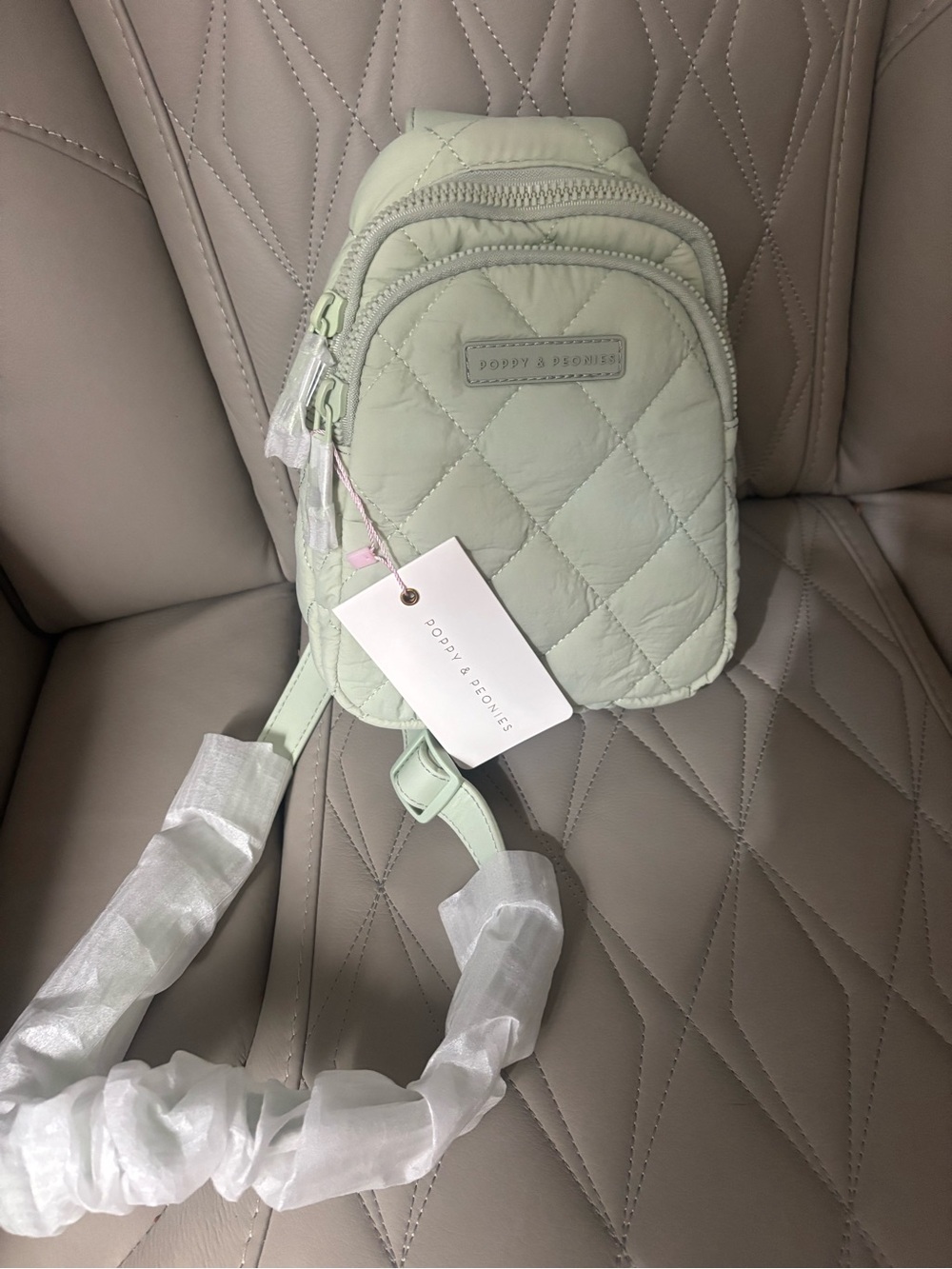 Poppy & Peonies Mint Quilted Mini Backpack Crossbody